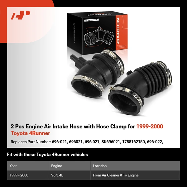 2 Pcs Engine Air Intake Hose with Hose Clamp for 1999-2000 Toyota 4Runner