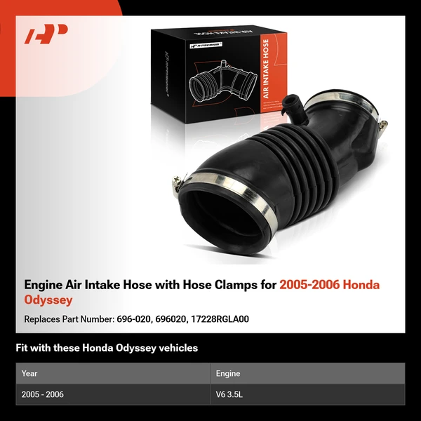 Engine Air Intake Hose with Hose Clamps for 2005-2006 Honda Odyssey