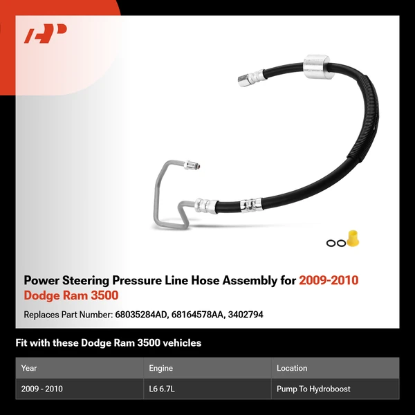Power Steering Pressure Line Hose Assembly for 2009-2010 Dodge Ram 3500