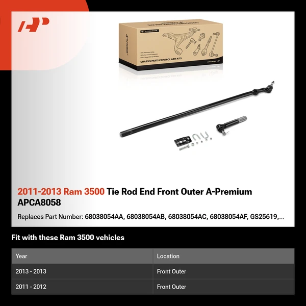 2011-2013 Ram 3500 Tie Rod End Front Outer A-Premium APCA8058