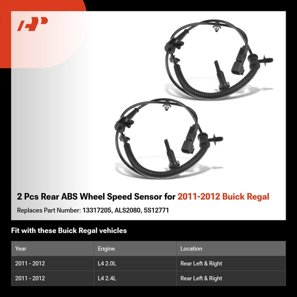2 Pcs Rear ABS Wheel Speed Sensor for 2011-2012 Buick Regal