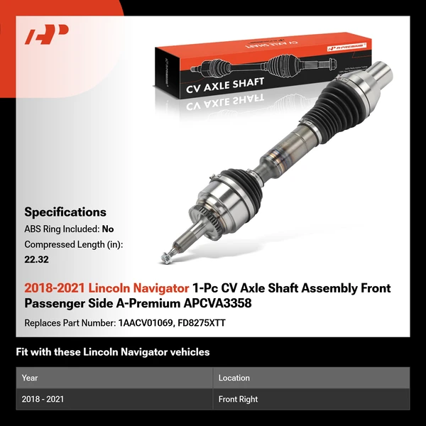 2018-2021 Lincoln Navigator 1-Pc CV Axle Shaft Assembly Front Passenger Side A-Premium APCVA3358