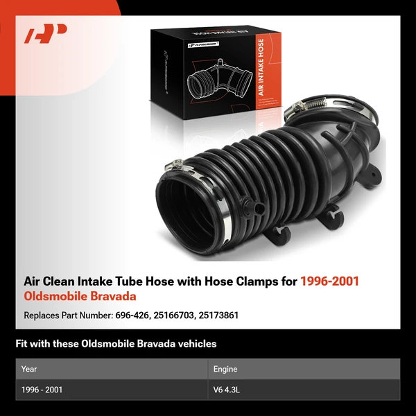 Air Clean Intake Tube Hose with Hose Clamps for 1996-2001 Oldsmobile Bravada