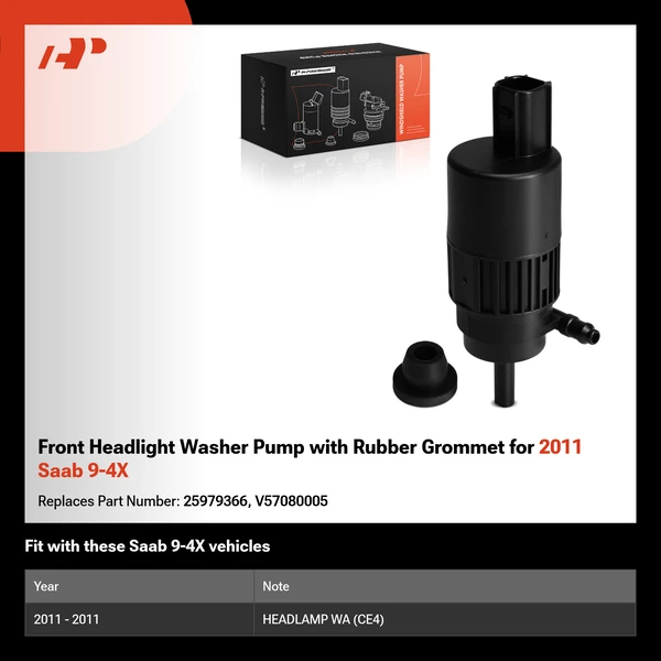 Front Headlight Washer Pump with Rubber Grommet for 2011 Saab 9-4X