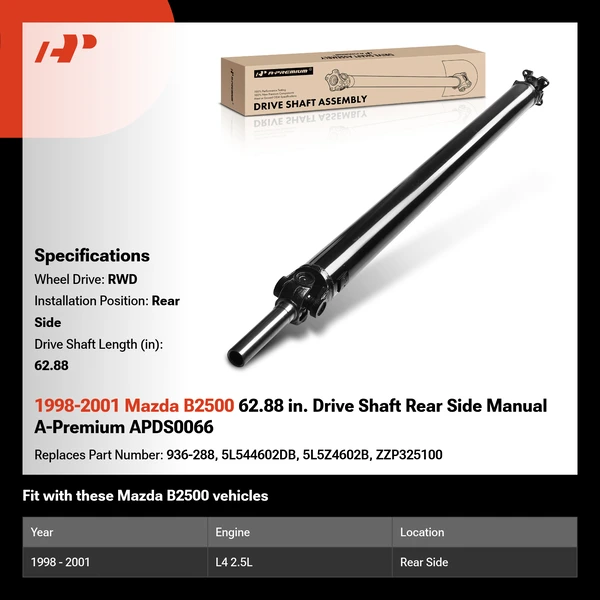 1998-2001 Mazda B2500 62.88 in. Drive Shaft Rear Side Manual A-Premium APDS0066