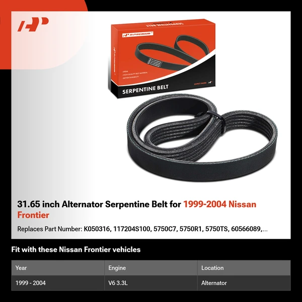31.65 inch Alternator Serpentine Belt for 1999-2004 Nissan Frontier