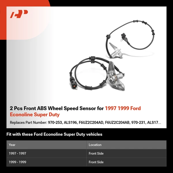2 Pcs Front ABS Wheel Speed Sensor for 1997 1999 Ford Econoline Super Duty