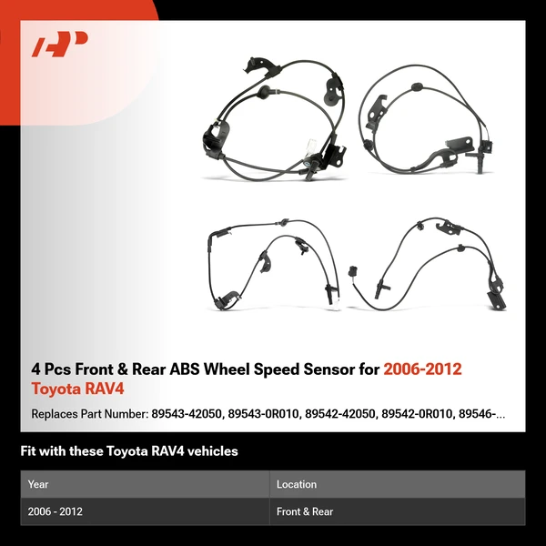 4 Pcs Front & Rear ABS Wheel Speed Sensor for 2006-2012 Toyota RAV4