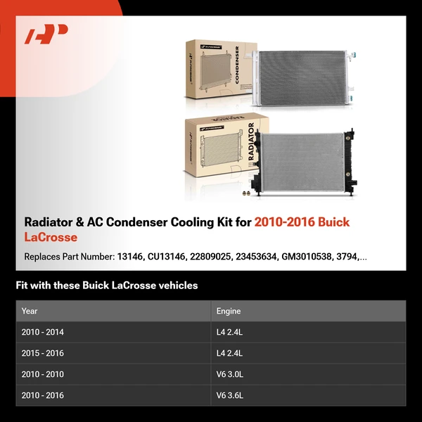 Radiator & AC Condenser Cooling Kit for 2010-2016 Buick LaCrosse