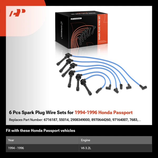 6 Pcs Spark Plug Wire Sets for 1994-1996 Honda Passport
