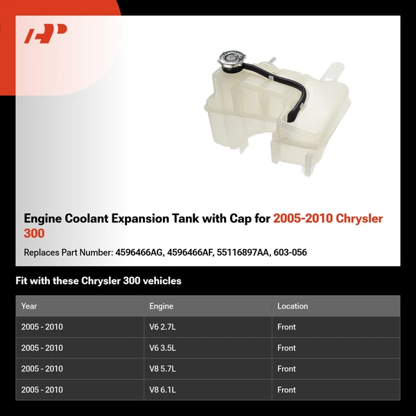 Engine Coolant Expansion Tank with Cap for 2005-2010 Chrysler 300