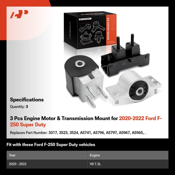 3 Pcs Engine Motor & Transmission Mount for 2020-2022 Ford F-250 Super Duty