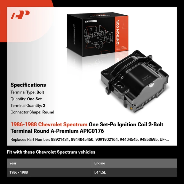 1986-1988 Chevrolet Spectrum One Set-Pc Ignition Coil 2-Bolt Terminal Round A-Premium APIC0176
