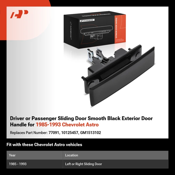 Driver or Passenger Sliding Door Smooth Black Exterior Door Handle for 1985-1993 Chevrolet Astro