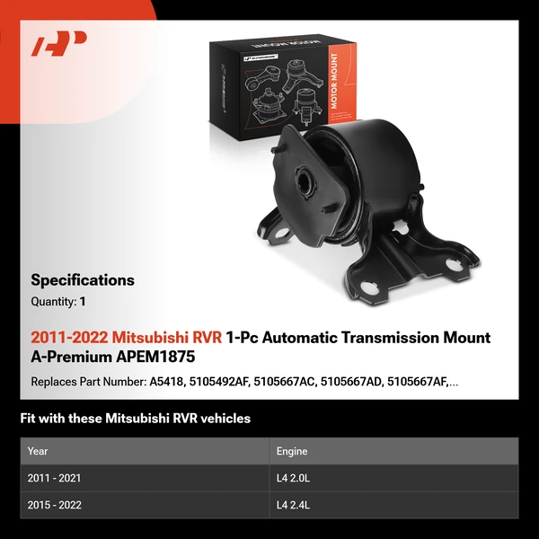 2011-2022 Mitsubishi RVR 1-Pc Automatic Transmission Mount A-Premium APEM1875