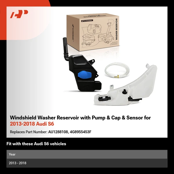 Windshield Washer Reservoir with Pump & Cap & Sensor for 2013-2018 Audi S6