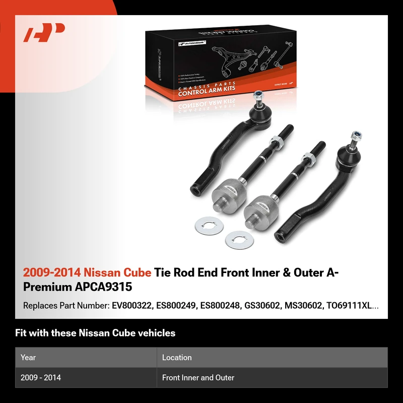 2009-2014 Nissan Cube Tie Rod End Front Inner & Outer A-Premium APCA9315
