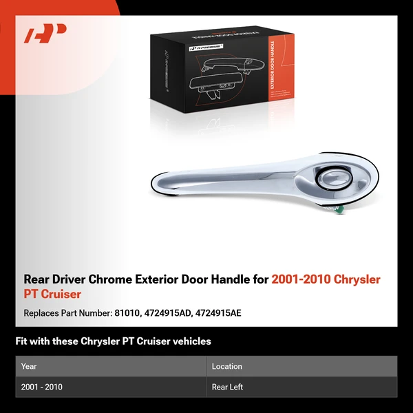 Rear Driver Chrome Exterior Door Handle for 2001-2010 Chrysler PT Cruiser