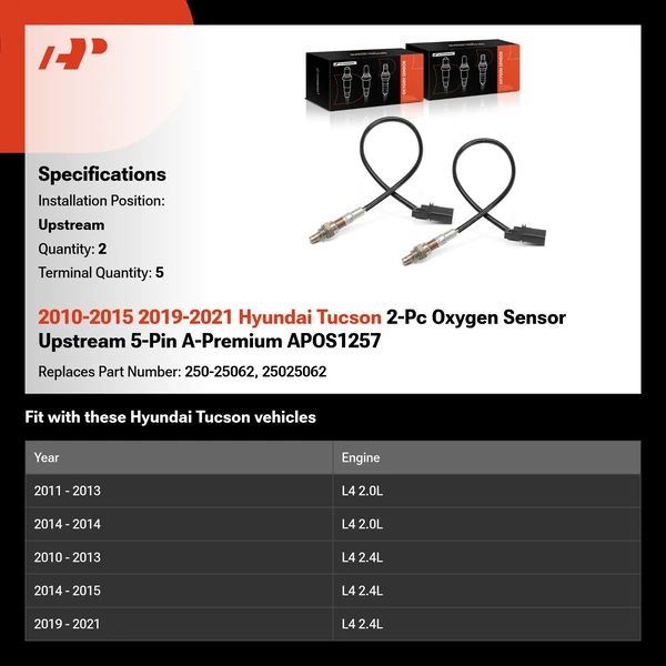 2010-2015 2019-2021 Hyundai Tucson 2-Pc Oxygen Sensor Upstream 5-Pin A-Premium APOS1257