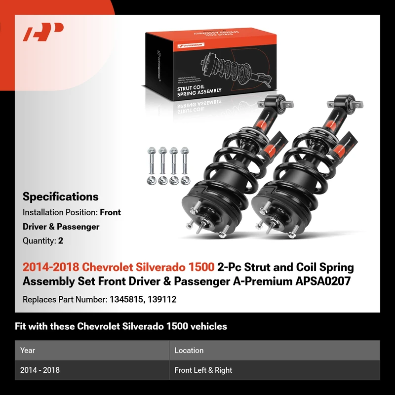 2014-2018 Chevrolet Silverado 1500 2-Pc Strut and Coil Spring Assembly Set Front Driver & Passenger A-Premium APSA0207