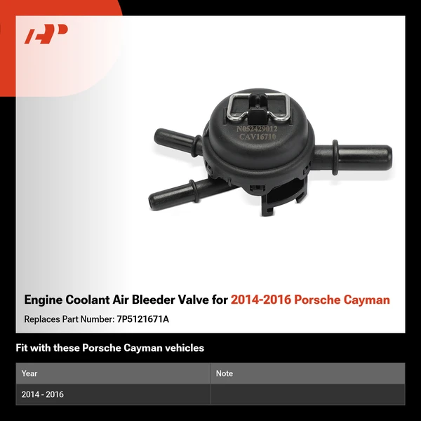Engine Coolant Air Bleeder Valve for 2014-2016 Porsche Cayman