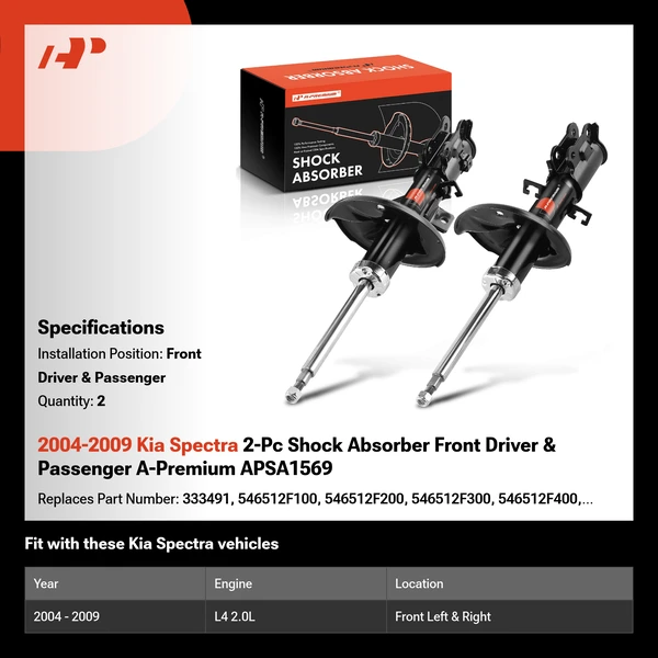 2004-2009 Kia Spectra 2-Pc Shock Absorber Front Driver & Passenger A-Premium APSA1569