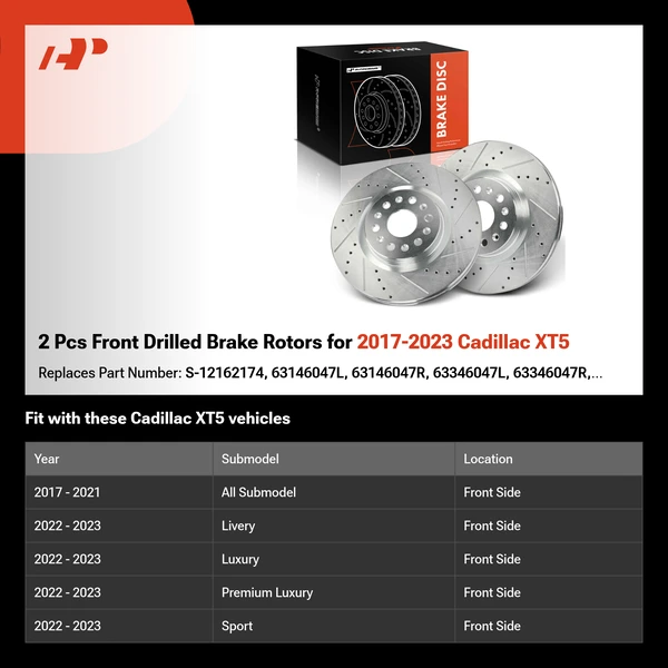 2 Pcs Front Drilled Brake Rotors for 2017-2023 Cadillac XT5