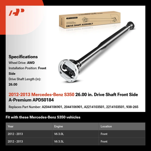 2012-2013 Mercedes-Benz S350 26.00 in. Drive Shaft Front Side A-Premium APDS0184