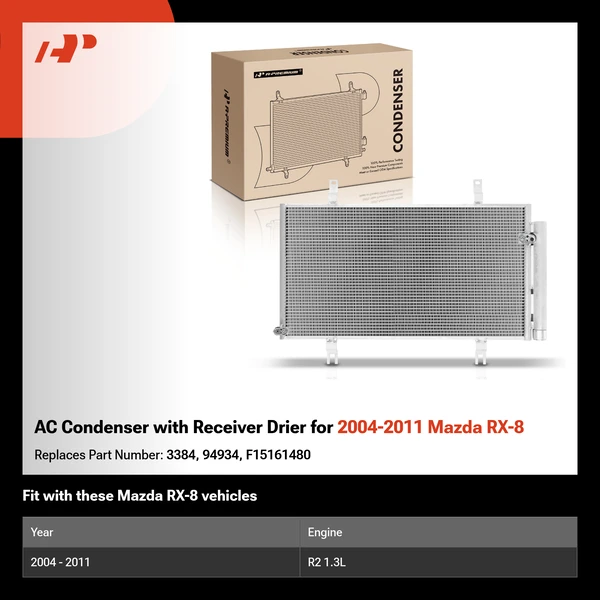 AC Condenser with Receiver Drier for 2004-2011 Mazda RX-8