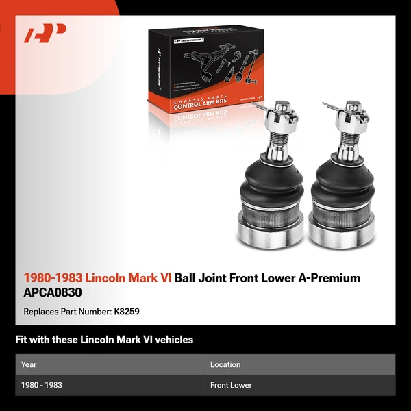 1980-1983 Lincoln Mark VI Ball Joint Front Lower A-Premium APCA0830