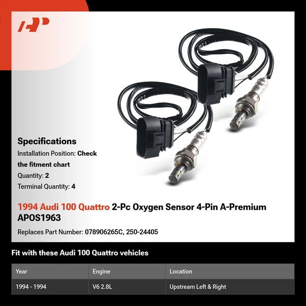 1994 Audi 100 Quattro 2-Pc Oxygen Sensor 4-Pin A-Premium APOS1963