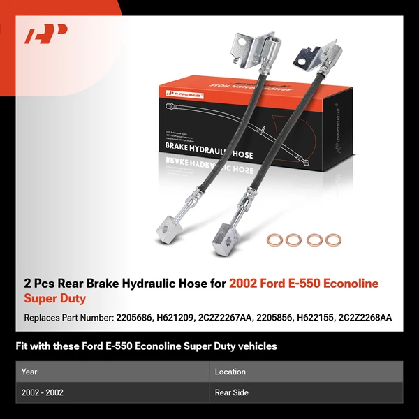 2 Pcs Rear Brake Hydraulic Hose for 2002 Ford E-550 Econoline Super Duty