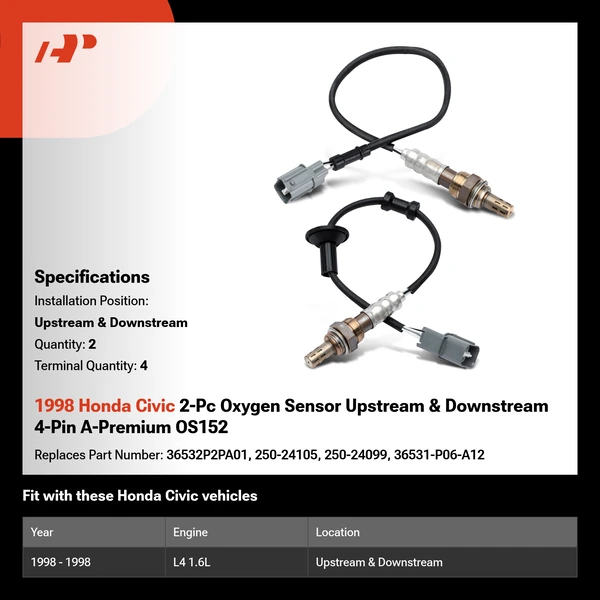 1998 Honda Civic 2-Pc Oxygen Sensor Upstream & Downstream 4-Pin A-Premium OS152