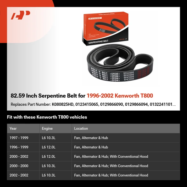 82.59 Inch Serpentine Belt for 1996-2002 Kenworth T800