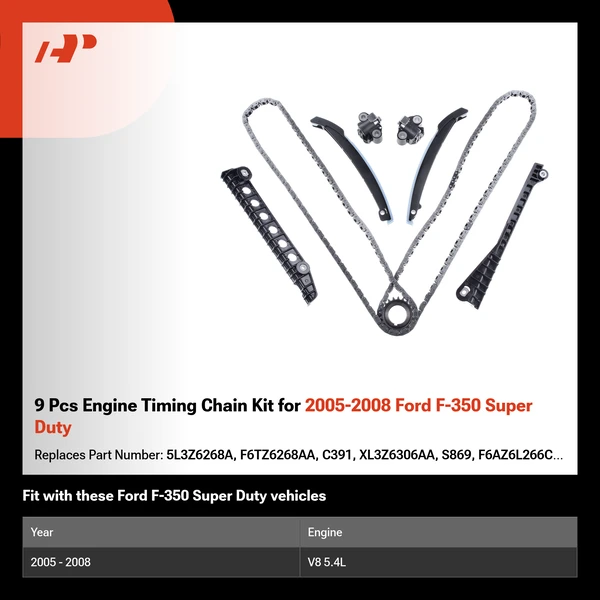 9 Pcs Engine Timing Chain Kit for 2005-2008 Ford F-350 Super Duty