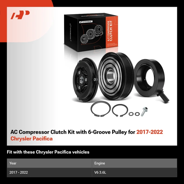 AC Compressor Clutch Kit with 6-Groove Pulley for 2017-2022 Chrysler Pacifica