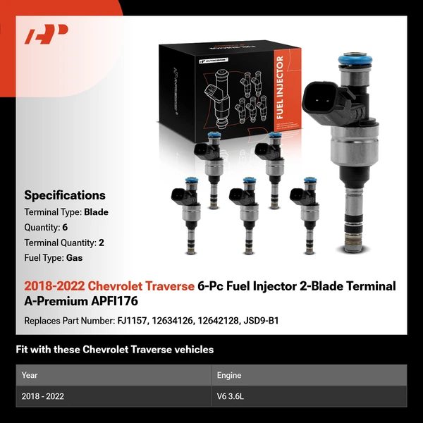 2018-2022 Chevrolet Traverse 6-Pc Fuel Injector 2-Blade Terminal A-Premium APFI176
