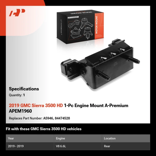 2019 GMC Sierra 3500 HD 1-Pc Engine Mount A-Premium APEM1960