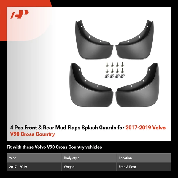 4 Pcs Front & Rear Mud Flaps Splash Guards for 2017-2019 Volvo V90 Cross Country