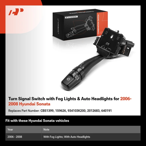 Turn Signal Switch with Fog Lights & Auto Headlights for 2006-2008 Hyundai Sonata