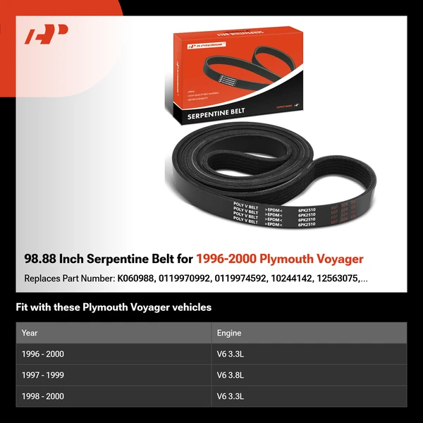98.88 Inch Serpentine Belt for 1996-2000 Plymouth Voyager