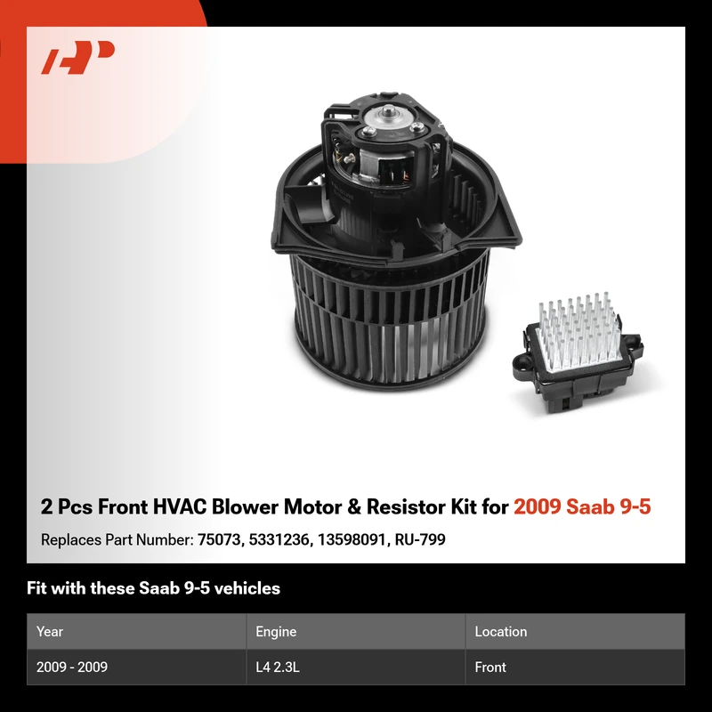 2 Pcs Front HVAC Blower Motor & Resistor Kit for 2009 Saab 9-5