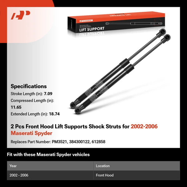 2 Pcs Front Hood Lift Supports Shock Struts for 2002-2006 Maserati Spyder
