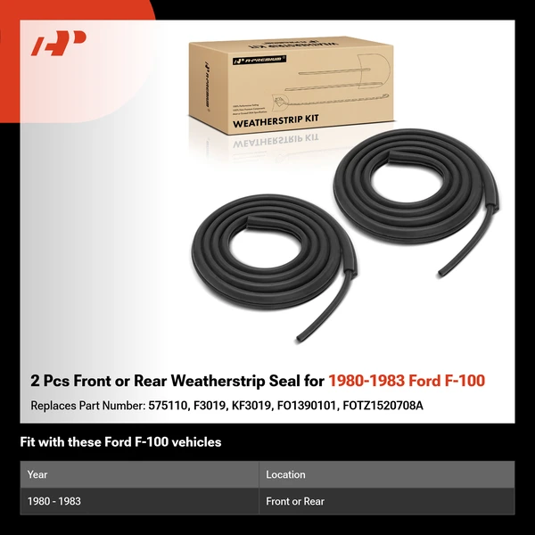 2 Pcs Front or Rear Weatherstrip Seal for 1980-1983 Ford F-100
