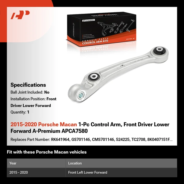 2015-2020 Porsche Macan 1-Pc Control Arm, Front Driver Lower Forward A-Premium APCA7580