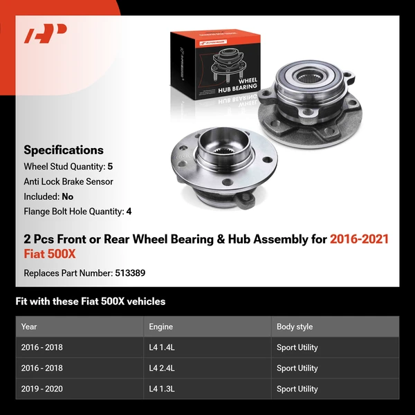 2 Pcs Front or Rear Wheel Bearing & Hub Assembly for 2016-2021 Fiat 500X