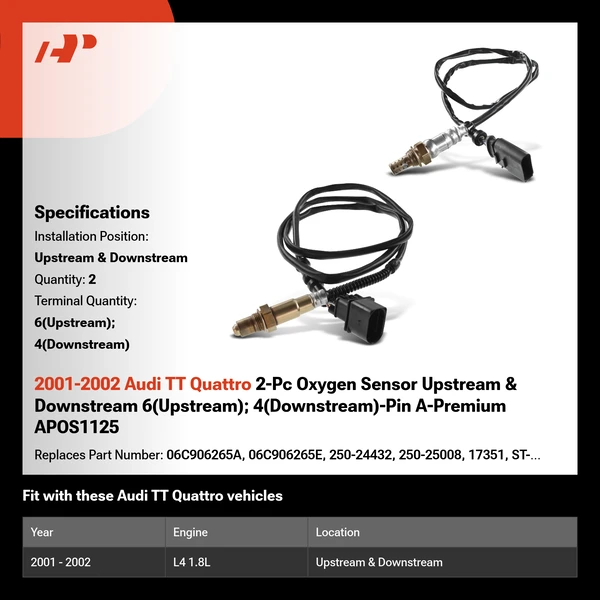 2001-2002 Audi TT Quattro 2-Pc Oxygen Sensor Upstream & Downstream 6(Upstream); 4(Downstream)-Pin A-Premium APOS1125
