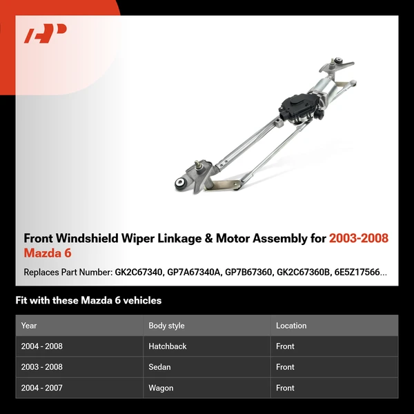 Front Windshield Wiper Linkage & Motor Assembly for 2003-2008 Mazda 6