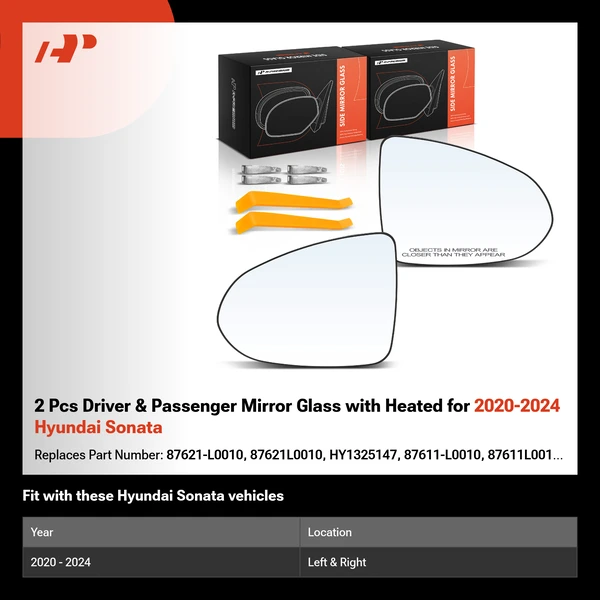 2 Pcs Driver & Passenger Mirror Glass with Heated for 2020-2024 Hyundai Sonata