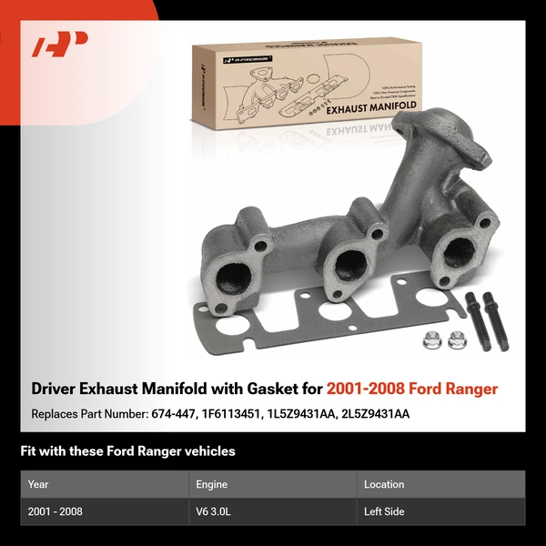 Driver Exhaust Manifold with Gasket for 2001-2008 Ford Ranger